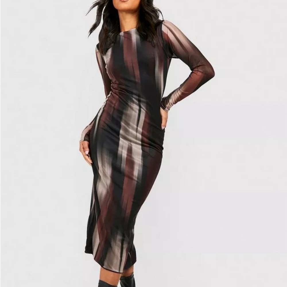 Boohoo Mesh Long Sleeve Midi Dress Size 10